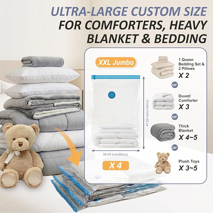Cozy Essential Vacuum Storage Bags, 80% Compression Vacuum Seal Space Saver - Image 3