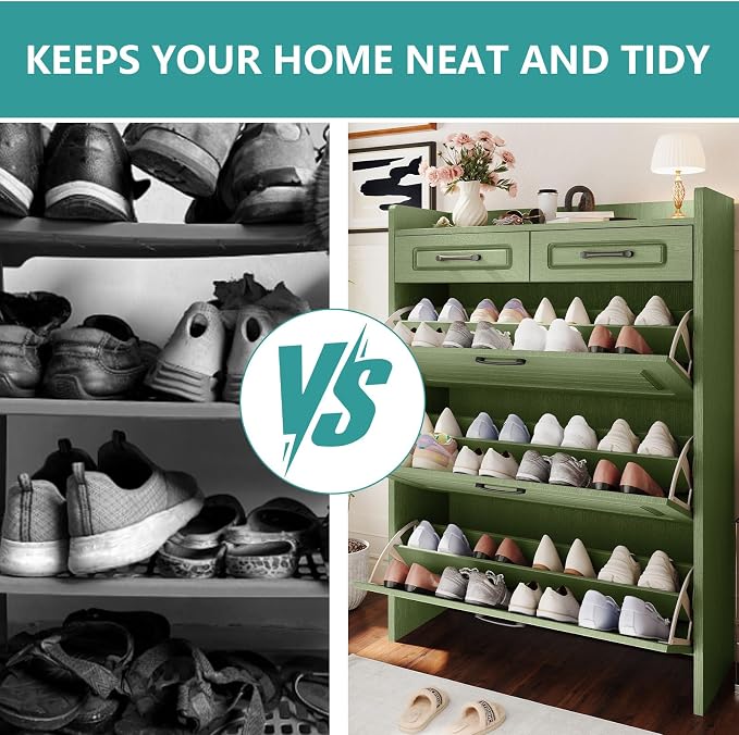 Shoe Cabinet with 3 Large Flip Drawers and 2 Storage Drawers, Narrow Shoe - Image 7