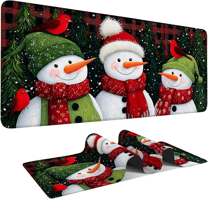 Three Snowmen Gaming Mouse Pad 35.4"x15.7"Desk Mat Anti-Slip Rubber Base & by ANNAQUEEN