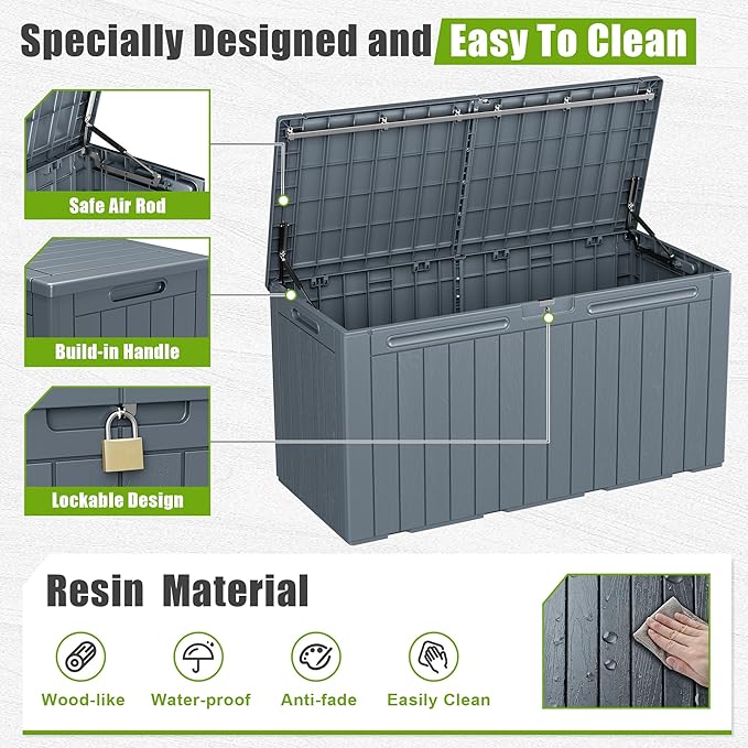 Flamaker Resin Deck Box 100 Gallon Large Outdoor Storage Box Waterproof | - Image 4