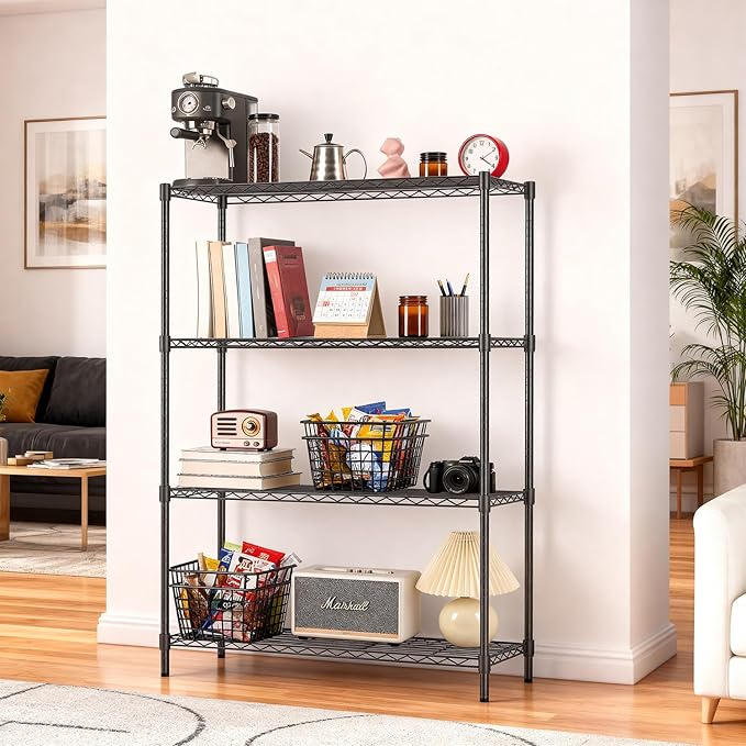 FDW | 4-Tier Wire Shelf | 36" x 14" x 54" | Black | Storage Shelves - Image 2