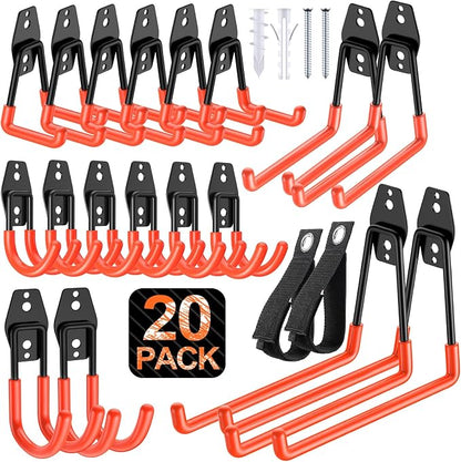 20 Pack Heavy Duty Garage Hooks, Solid Steel Wall Mount Hangers, by MIKRUI