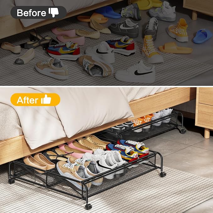 Under Bed Shoe Storage Organizer, 2 Pack Under Bed Storage Containers - Image 6