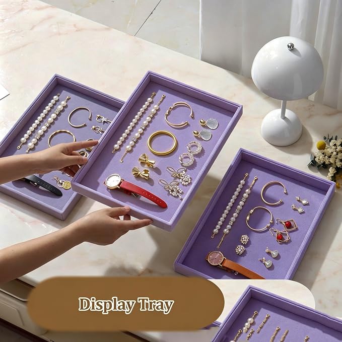 Large Velvet Jewelry Tray 2 Pack Stackable Jewelry Display Drawer Inserts Trays - Image 5