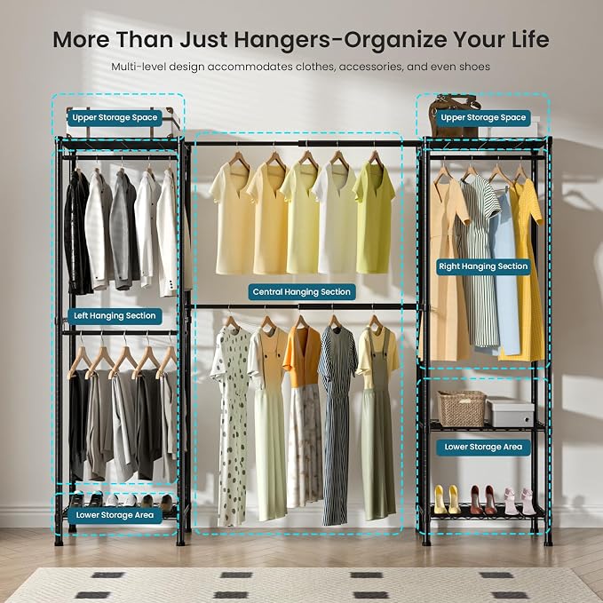 Metal Garment Racks Heavy Duty Clothes Rack Adjustable Freestanding Expandable - Image 3