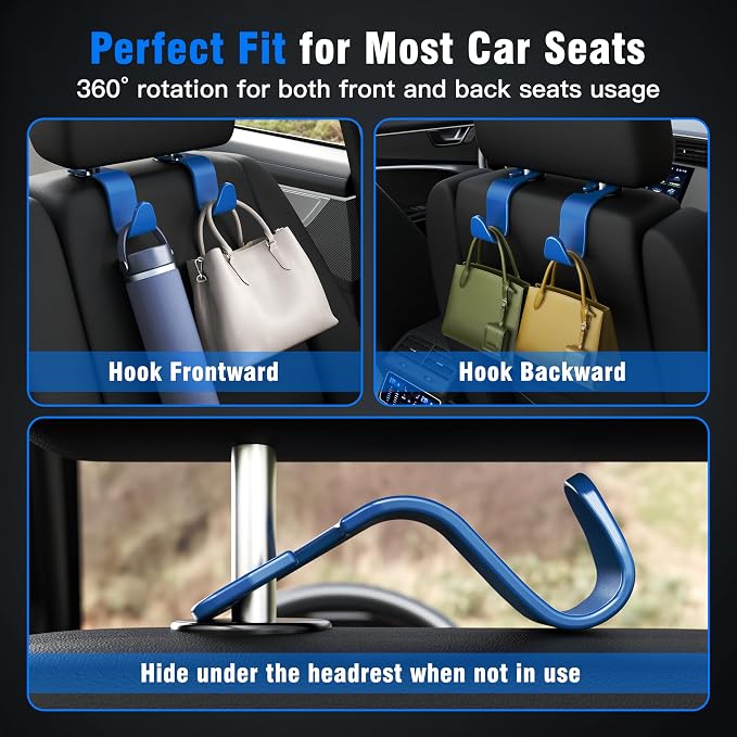 Amooca Car Seat Headrest Hook 4 Pack Hanger Universal Vehicle Car Storage - Image 4