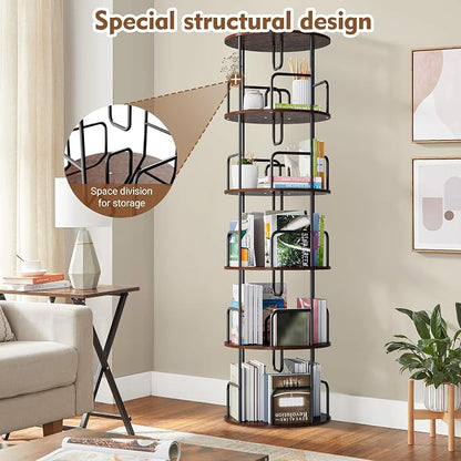 GDFStudio Rotating Bookshelf Tower, 5 Tier 360° Spinning Bookcase, Tall Narrow - Image 4
