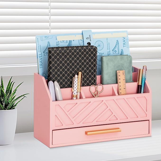 dreampossible Pink Wood Desk Organizer and Accessories - Image 4