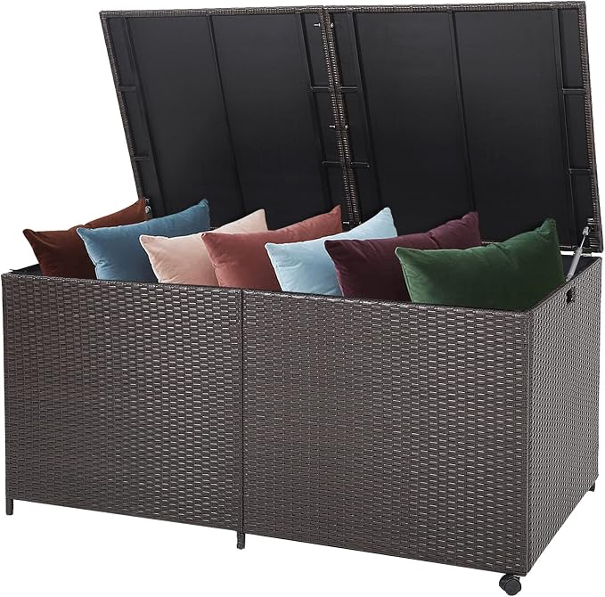 Tangkula 175 Gallon Outdoor Storage Box, Wicker Patio Deck Box by TANGKULA