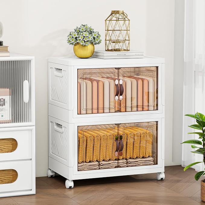 Storage Bins with Lids and Wheels, Collapsible Bathroom Storage Cabinet with - Image 6