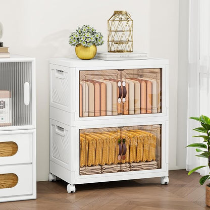 Storage Bins with Lids and Wheels, Collapsible Bathroom Storage Cabinet with - Image 6