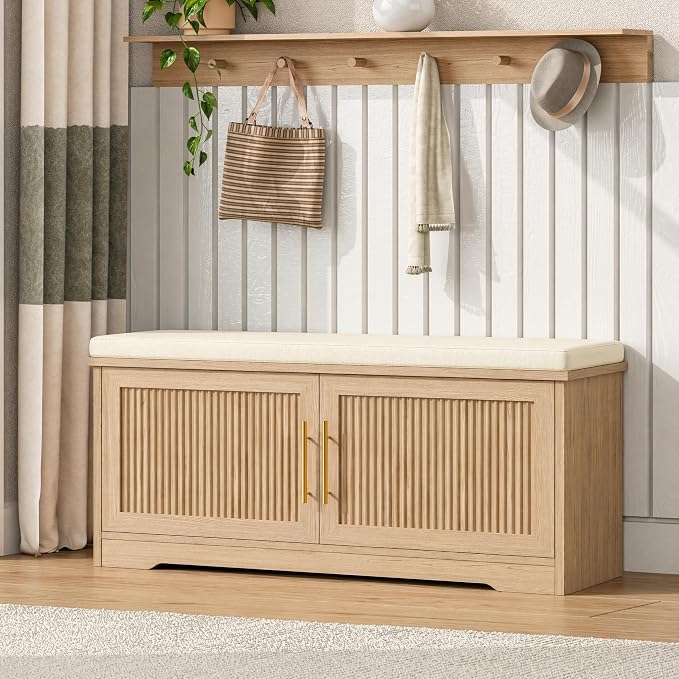Keehusux 39.4" Fluted Shoe Storage Bench - Image 3
