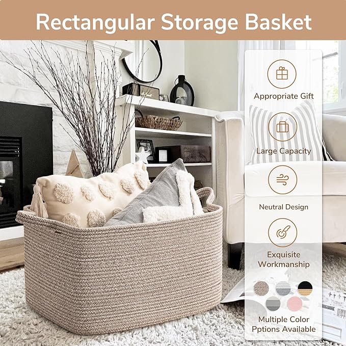 Goodpick Large Woven Storage Basket, 21.6" x 14.9" x 11.8" Blanket Basket - Image 7