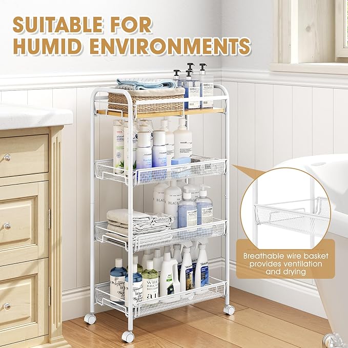 TOOLF 4-Tier Rolling Cart, Metal Utility Cart, Slide Out Storage Cart - Image 5