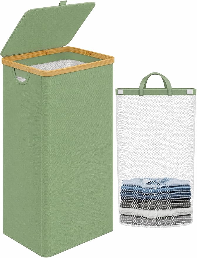iEGrow Laundry Basket with Lid, 110L Large Laundry Hamper with Banboo Handle by iEGrow