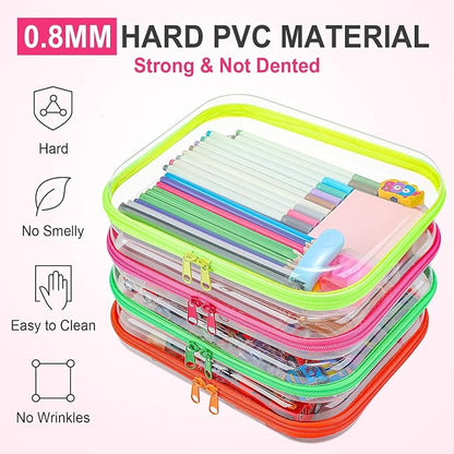 Hoolerry 4 Pcs Hard Clear Zipper Case Makeup Bags Plastic Pencil Pouch - Image 4