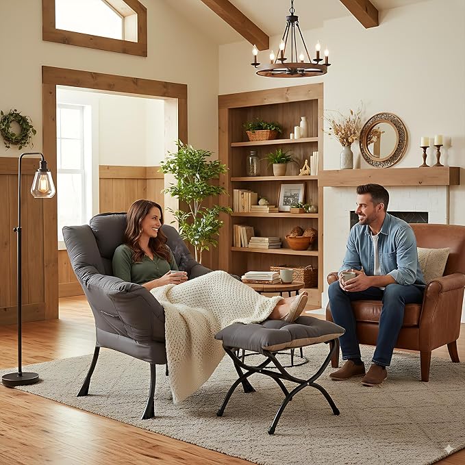 LITA Lazy Chair with Ottoman, Modern Accent Leisure Upholstered Lazy Sofa - Image 2