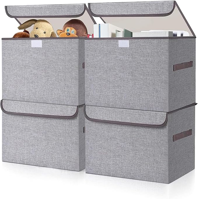 Large 22 Quart Linen Fabric Foldable Storage Bin Cube Organizer Basket by Bagnizer