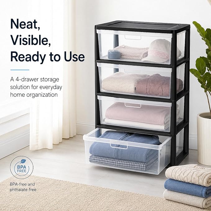 4 Drawer Storage Tower, Wide Plastic Floor Organizer - Image 5