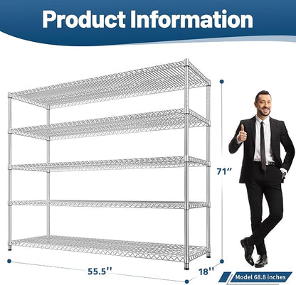 REIBII 55.5" W Storage Shelves 3200LBS Metal Shelving 5 Tier Wire Shelving - Image 3