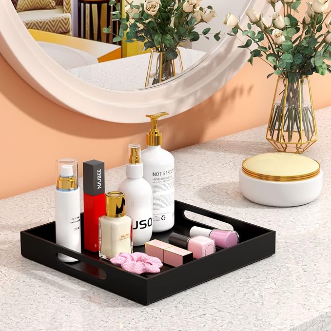 NIUBEE Acrylic Serving Tray 12x12 Inches -Spill Proof- Decorative Tray Organiser - Image 6