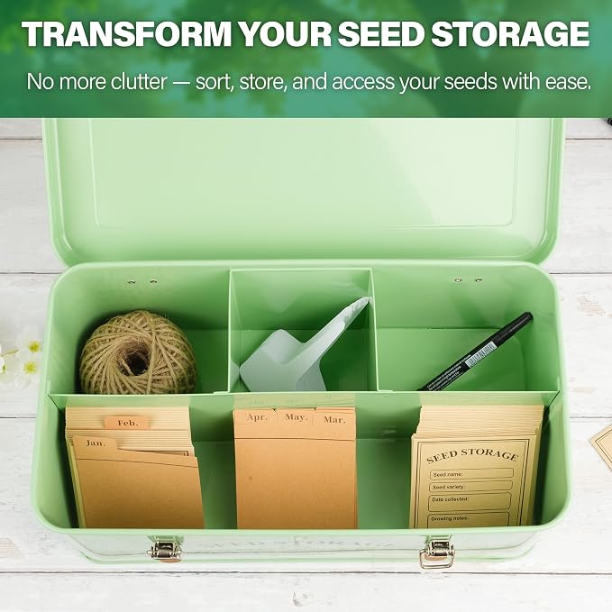 Seed Storage Box Organizer – Green Garden Seeds Tin - Image 6