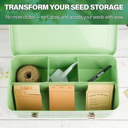 Seed Storage Box Organizer – Green Garden Seeds Tin - Image 6