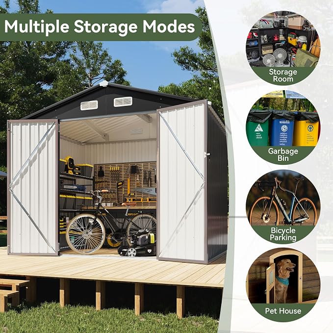 Aoxun 8x6 FT Outdoor Storage Shed Garden Metal Shed - Image 6