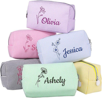 Personalized Seersucker Makeup Bag by Ajiangwu