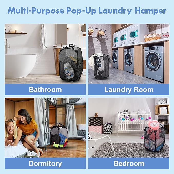 DUCOO Pop Up Laundry Hamper, 70L Collapsible Mesh Laundry Basket - Image 6