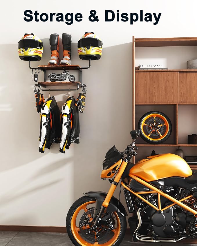 Motorcycle Helmet Holder Wall Mount, 2-Tier Helmet Rack - Image 3