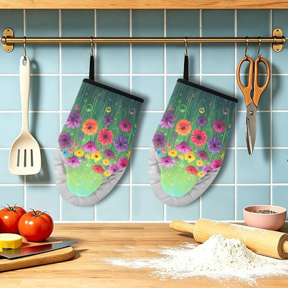 Heat Resistant Oven Mitts, Floral Flowers Spring Color Plants Kitchen Gloves - Image 5