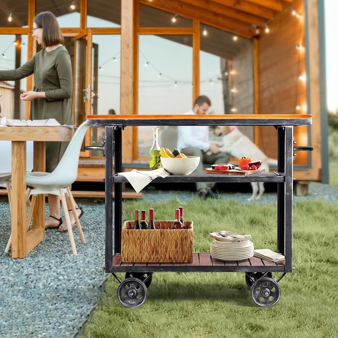 Diwhy Industrial 3 Tier Rolling Utility Storage Cart Wine Beverage, Metal Wine - Image 4