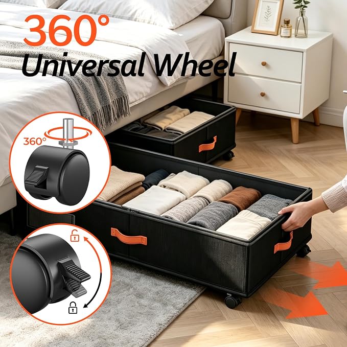 Under Bed Storage with Wheels 2-Pack, Under Bed Storage Containers 66L Clear - Image 5