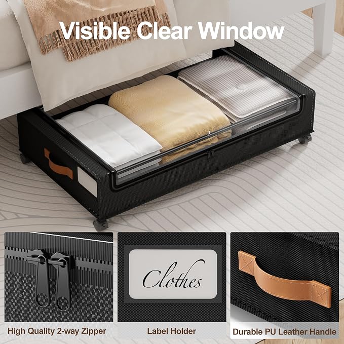 LAMU Under Bed Storage with Wheels, 4 Pack Under Bed Storage Containers with - Image 7
