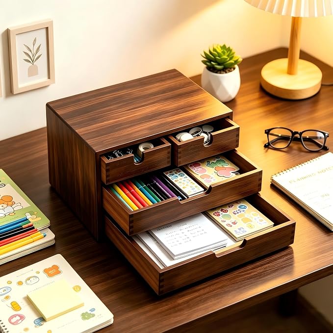 DEAYOU Bamboo Desk Organizer, 100% Natural Bamboo Desktop Drawer Organizer - Image 6