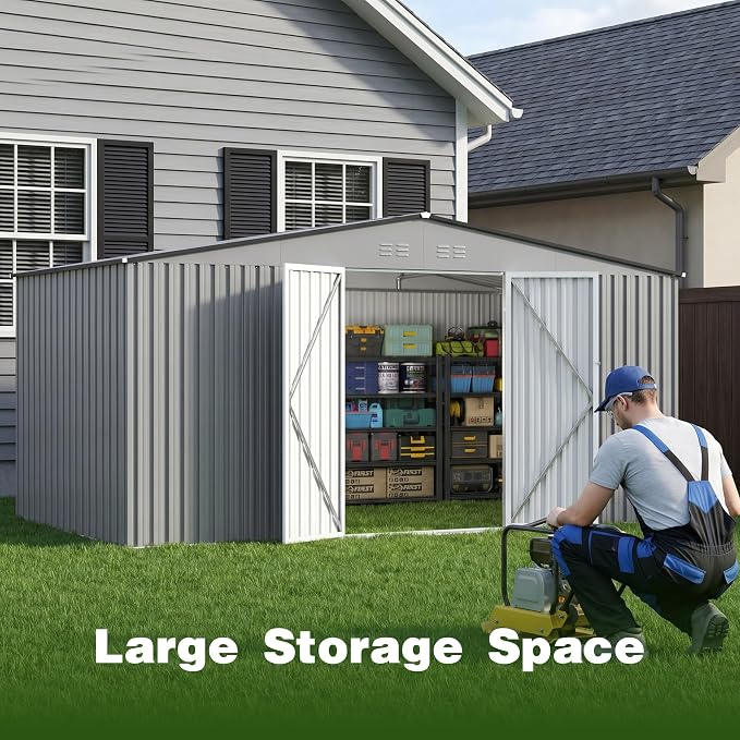 14 x 12 FT Outdoor Storage Shed, Heavy-Duty Galvanized Steel Tool Shed - Image 4