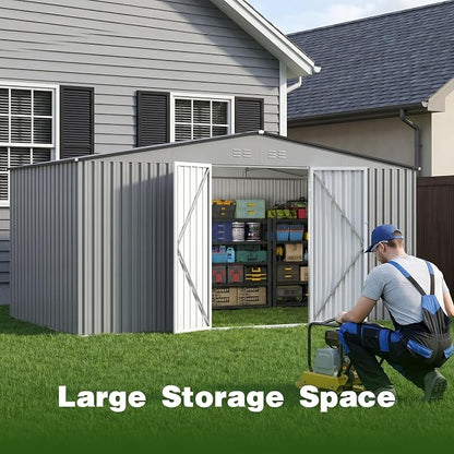 14 x 12 FT Outdoor Storage Shed, Heavy-Duty Galvanized Steel Tool Shed - Image 4