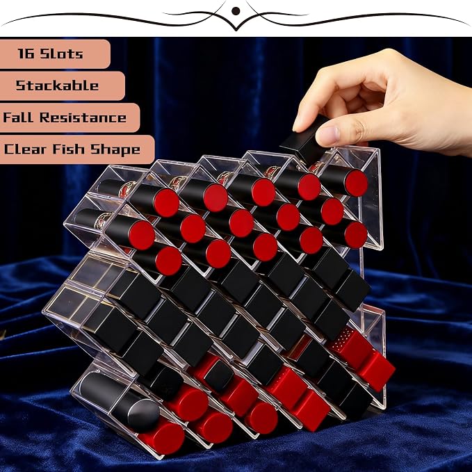 Lipstick Organizer Holder 16 Spaces Fish Shape Cosmetic Lip Gloss Organizer - Image 4