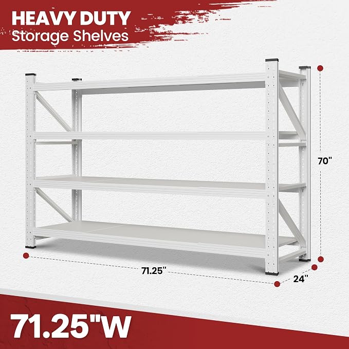 71" Wide Storage Shelves, 5000LBS Garage Shelving Heavy Duty, Standing Shelf - Image 3