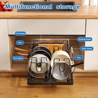 2 Pack Pots and Pans Organizer Under Cabinet, 21.6" Deep Pull Out Pot Lid - Image 2