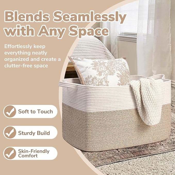 Goodpick Extra Large Woven Blanket Basket, 23.6" x 15.7" x 13.8" Storage - Image 5