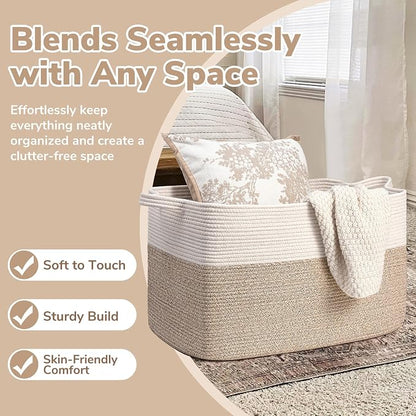 Goodpick Extra Large Woven Blanket Basket, 23.6" x 15.7" x 13.8" Storage - Image 5