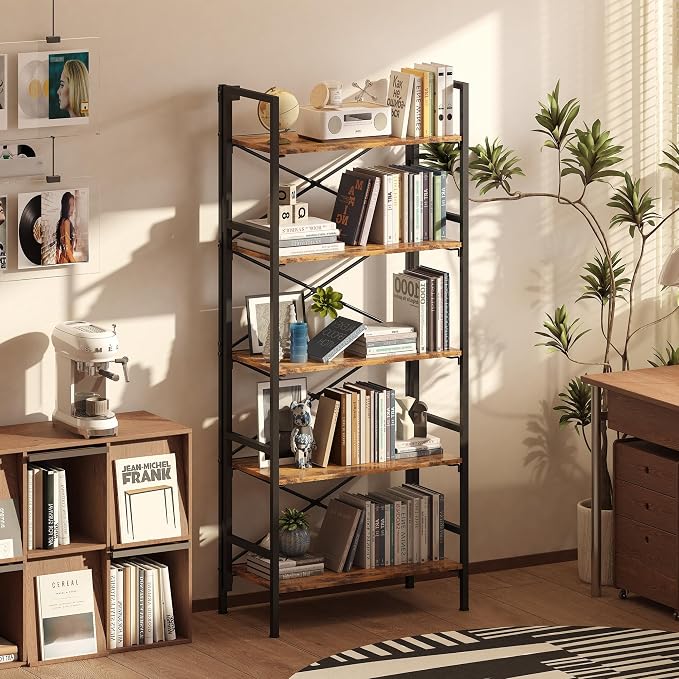 Folding Bookshelf, 5 Tier Bookcase Foldable Shelf - Image 2