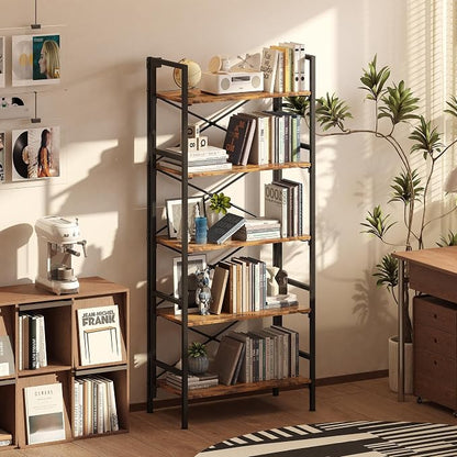 Folding Bookshelf, 5 Tier Bookcase Foldable Shelf - Image 2