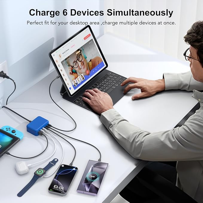 USB C Fast Charger, 100W GaN 6 Port Type C Charging Station Hub Block Cube - Image 5
