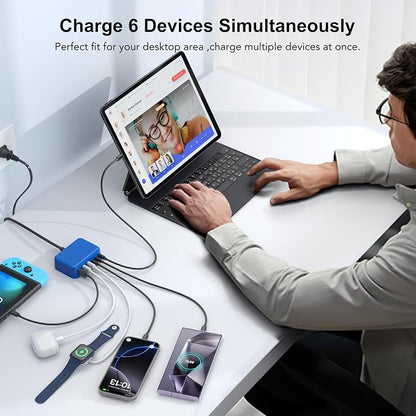 USB C Fast Charger, 100W GaN 6 Port Type C Charging Station Hub Block Cube - Image 5