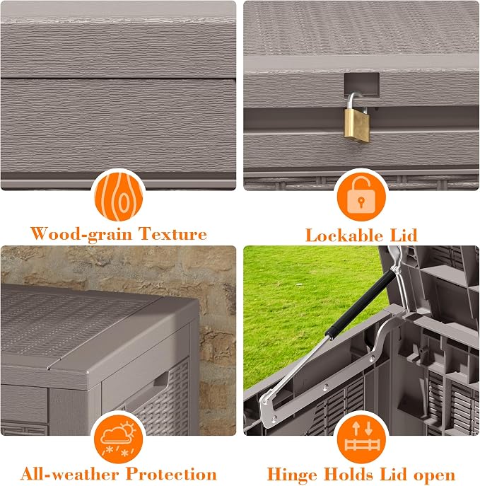 100 Gallon Outdoor Storage Box Waterproof, Resin Deck Box Doubles as 2-Person - Image 3