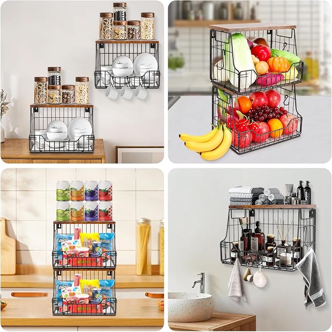 Livabber Fruit Basket for Kitchen, Metal Fruit Vegetable Storage Bin - Image 8