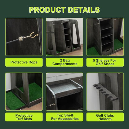 Wooden Golf Bag Storage Organizer Fits 2 Bags and Multiple Golfing Equipment - Image 3